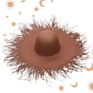 Oversized Wide Brim Handwoven Foldable Beach Brown Straw Hat with fringe edge